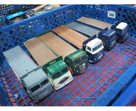 Six 1:50th Scale Corgi Based Diecast Model Open Flatbed Truck Units, small parts missing, reconstruction and repainting noted