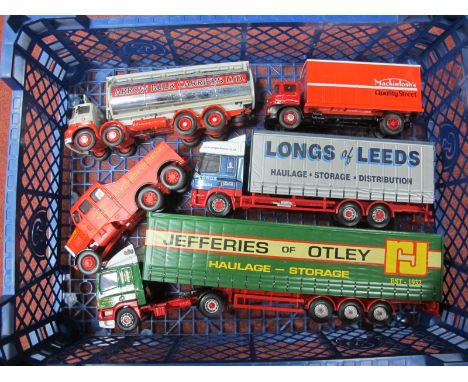 Five 1:50th Scale Corgi Diecast Commercial Vehicles, including Leyland DAF 'Jeffries of Otley', DAF CF 'Longs of Leeds', sign