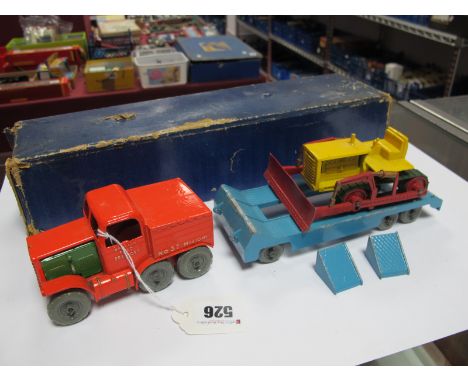 A Prime Mover, Trailer and Bulldozer, by Lesney-Moko, appears complete with trailer ramps and engine covers, overall good plu