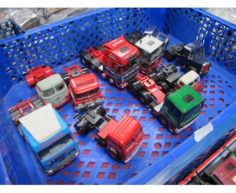 Ten Corgi Based 1:50th Scale Diecast Model Tractor Units, small parts missing, repainted, playworn.