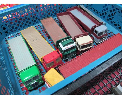 Six 1:50th Scale Corgi Based Diecast Model OPen  Flatbed Style Truck Units, small parts missing, repainting noted, playworn.