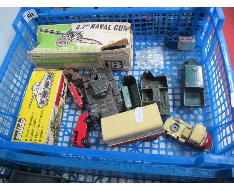 A Sherman M4 Tank, by Solido, a Britains 4.7" Naval Gun, both in poor boxes. Plus a small quantity of  diecast vehicles by Cr