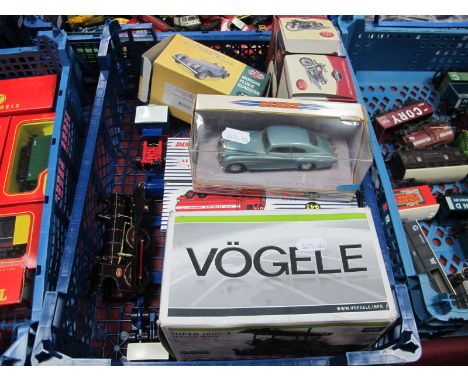 Eight Diecast Model Vehicles, by Vogele, Atlas Editions, Matchbox to include Vogele 1:50th Scale Super 1800-3 Tracked Paver (