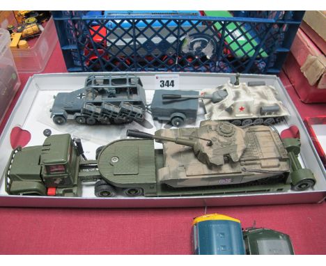 A Small Quantity of 1970's Corgi Military Vehicles, including Mack Truck Tank Transporter and Centurion Tank, all fair, (most