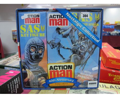 A Hasbro action Man '40th Anniversary' Nostalgic Collection Set, featuring Action Man SAS key figure and SAS Parachute Attack