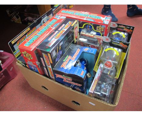A Quantity of Boxed Modern Plastic Toys, by Cheng Ching Toys, Soma, Hap-P-Kid, New Bright, including, Super Robotron, Thunder