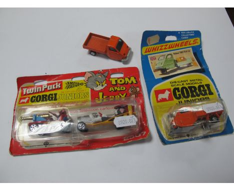 1970 Corgi Juniors Twin Pack - Whizzwheels' - Tom and Jerry, Plus Corgi Junior Reliant Pick UP. Both original bubble cards, b