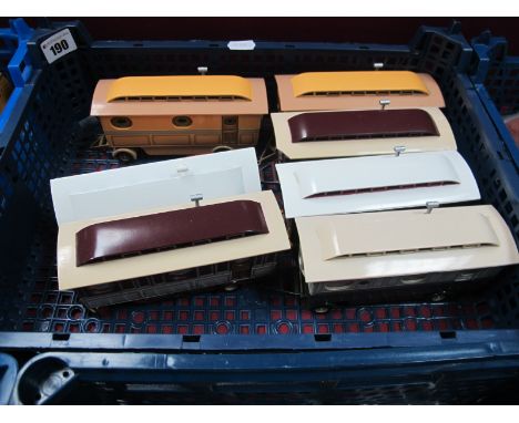 Seven Corgi Diecast Model Showmans Caravans, unboxed.
