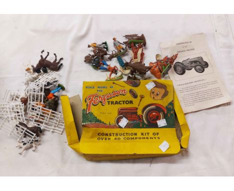 A vintage Ferguson tractor construction kit in original box with instructions - sold with a bag containing a quantity of Brit