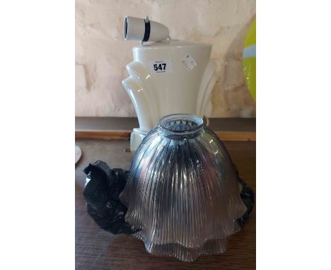A pair of vintage holophane lampshades - sold with a modern ceramic lamp