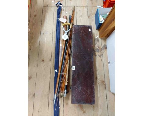 A bundle of split cane and other fishing rods including Hardy Bros. ESK in original canvas bag - sold with a selection of wal