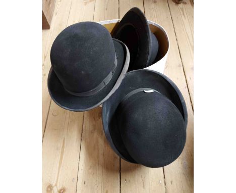 Three vintage bowler hats - various makers including Light-as-Air contained in a Light-as-Air hatbox, etc.