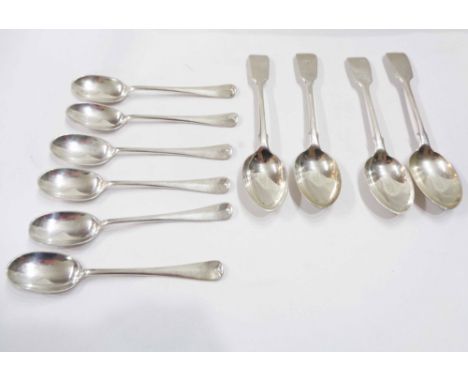 A set of six William Hutton &amp; Sons silver rat tail spoons - Sheffield 1918 sold with a set of four fiddle pattern teaspoo