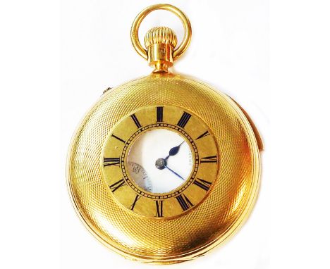 An 18ct. gold cased half hunter pocket watch by E. &amp; E. Emanual of 3. The Hard, Portsea (Portsmouth) - No. 17432, with cr