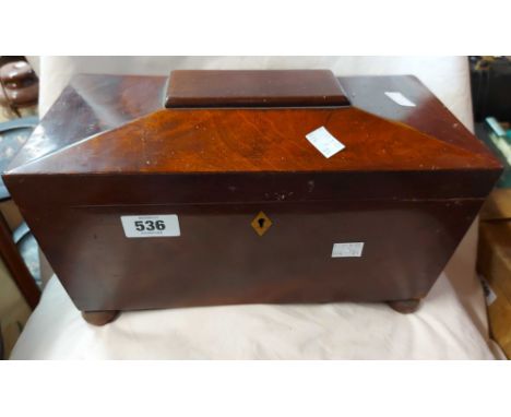 A Victorian tea caddy carcass of sarcophagus form - sold with an ebonised mirror