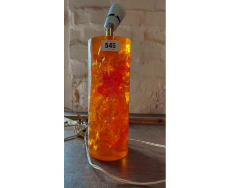 A 1960's/70's orange internal cracked perspex lamp of cylindrical form - fitting a/f