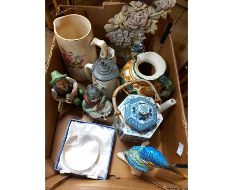 A box containing a quantity of assorted ceramic and other collectable items including Goebel kingfisher figurine, etc.
