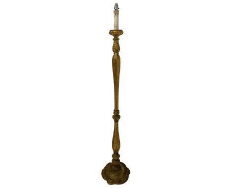 20th century giltwood standard lamp, turned and acanthus carved stem on shaped and moulded baseDimensions: Height:&nbsp;168cm
