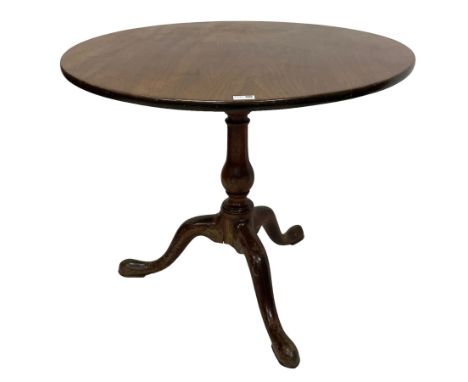 George III mahogany tripod table, circular tilt-top with birdcage action, turned baluster column with three splayed supportsD