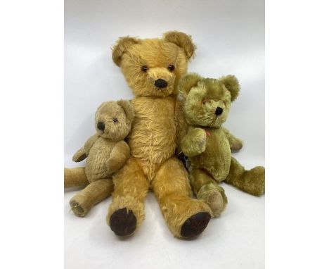 British golden teddy bears to include an 11&rdquo; vintage Chad valley teddy bear and a larger golden teddy bear and another 