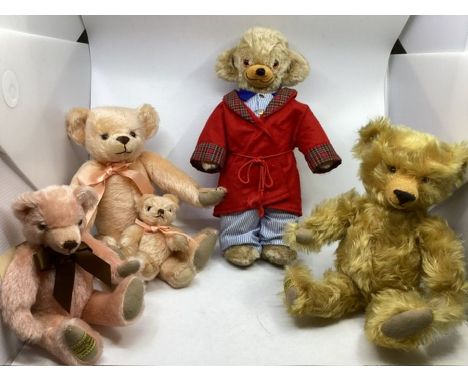 Merrythought Vintage teddy bear collection to include a 16:standing cheeky in his dressing gown and pyjamas and 3 traditional