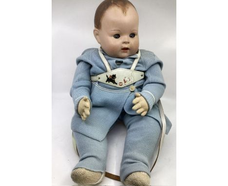 Large antique baby mannequin doll and another c 27&rdquo; German from an old shop display composition side glancing eyes and 