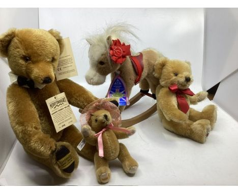 Merrythought vintage teddy bears to include Groom Teddy bear 102/500 15&rdquo; jointed traditional mohair teddy bear, a rocki