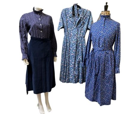 1980s fashions to include a belted Liberty shirtwaist dress with poppy and forget me not print, a Panda designs brushed cotto