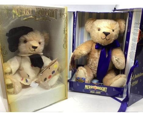 Merrythought Artist Teddy bear boxed as sold, mohair with artist smock eagle and palette of paints boxed, and the Diamond Jub