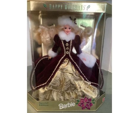 Mattel Barbie Happy Holidays special edition 1996 burgundy velvet and gold -Mint boxed special edition boxed barbie as a wond