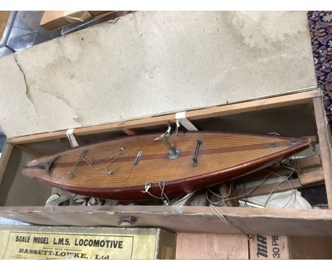 Antique 1930s Toy &lsquo; Large scale 32&rdquo; pond yacht, Pamir, with stand for display, sails and all detritus attached wi