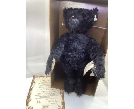 Steiff; Black large British Collectors Replica vintage &nbsp;Teddy Bear Made in Germany and as sold in box with cello lid , t