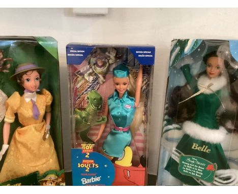 Mattel Barbie dolls x 3 ; to include Belle from Beauty and The beast 1998, 1999 Toy Story Tour guide barbie doll 24015 and a 