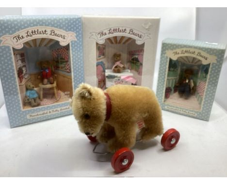 Gund and Hermann German vintage original teddy bears to include a heritage bear on wheels c 8&rdquo; all tags 1187/3000 and a