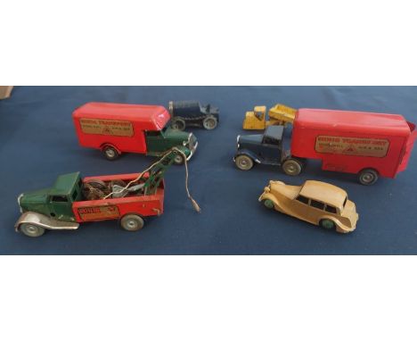  A small collection of 1950's die cast cars to include a Dinky Toy Triumph, and 2 Tri- ang Minic Transport , Road, Rail Air &