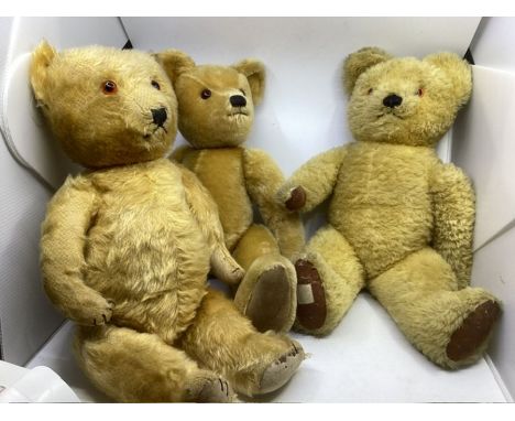 Vintage large Chad valley 1960s Plush teddy bear with foot label and a further large( likely chiltern) mohair teddy and a lat