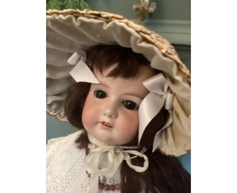 Antique German bisque head very large doll A13M 32&rdquo; tall on original composition. Ball jointed body , and good hands an