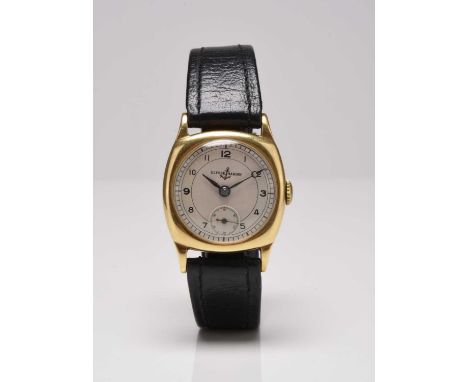 Ulysse Nardin: A gentleman's 18ct gold wristwatch Date: Circa 1939 Movement: Jewelled manual wind Dial: Silvered, black Arabi