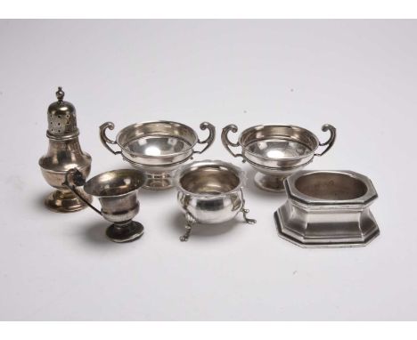 A pair of Edwardian silver salts, William Hutton &amp; Sons Ltd, Birmingham 1908, of trophy form, together with a white metal