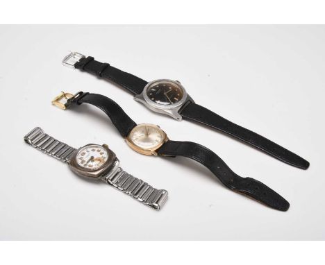 J.W.Benson: Three gentleman's wristwatchesThe first 9ct gold, circa 1965, Swiss 17-jewel manual wind movement, polished squar