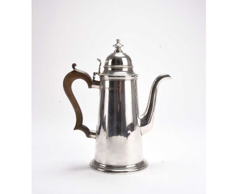 A Queen Ann style silver coffee pot, Haseler &amp; Bill, Chester 1921, of tapering form with turned wood handle and domed cov