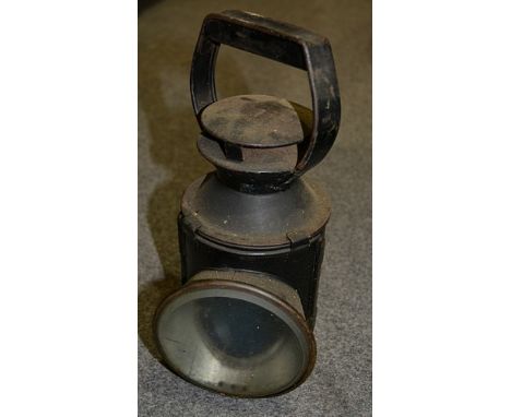 Lucas King of Road Acetylene lamp, two BR railway lamps and Stewart pump (4).