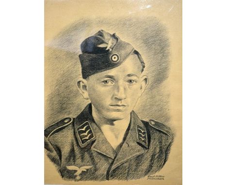 Caricuture study, An Ermine, indistinctly signed, pastel, 37cm x 20cm, a lithograph after Emil Rittler (2).