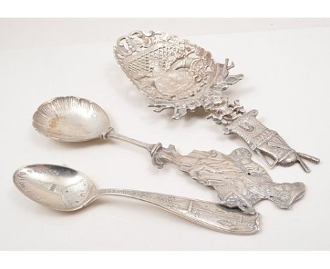 American sterling silver souvenir spoon, Brooklyn, two Dutch silver spoons (3).