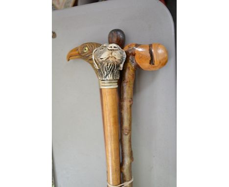 Walking stick, mouse head handle, 21cm and three others (4).