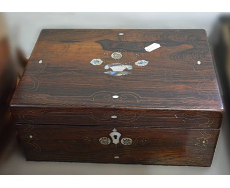 Victorian inlaid rosewood box, mother of pearl decoration, refitted, 28cm and another rosewood box (2).