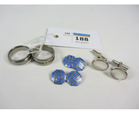 Two gentleman's titanium and diamond rings stamped and two pairs cuff-links stamped silver 925
