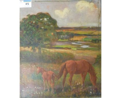 Horse and Foal, early 20th century oil on panel unsigned 30cm x 25cm
