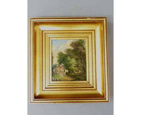 Country scene with Horse Cart and Figures, 18th/19th century oil on panel 16cm x 14cm