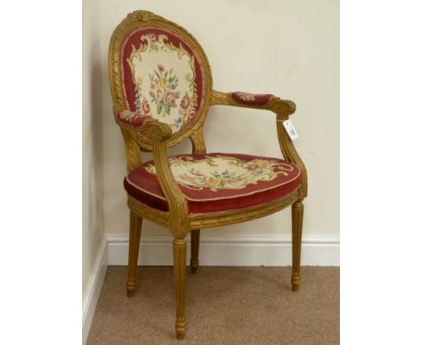 Gilt framed armchair with tapestry seat back and arms